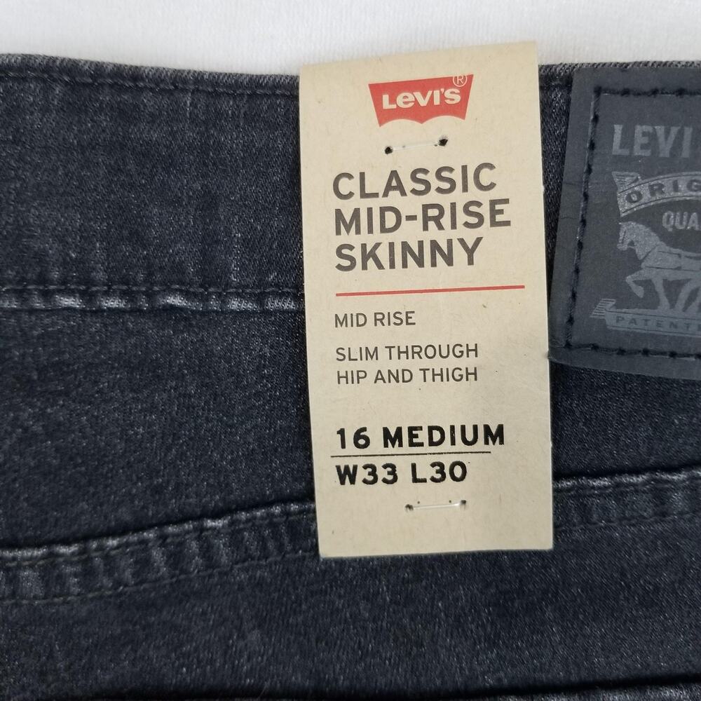 Levis Mid Rise Skinny Jeans Womens 16 Black Stretch Sculpt W33 L30 NWT Pants - Picture 3 of 16